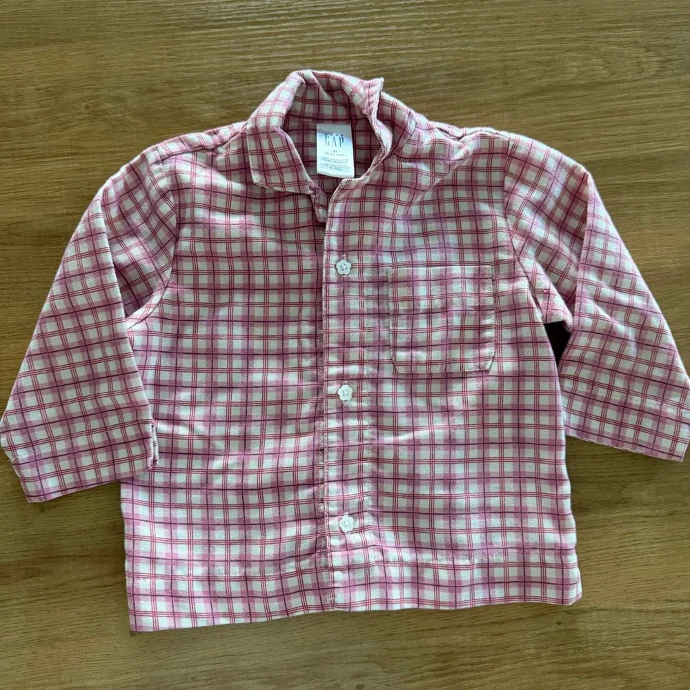 Baby Gap Vintage 2001 Pink Plaid Pajama Top Flower Buttons 18-24 Months XL